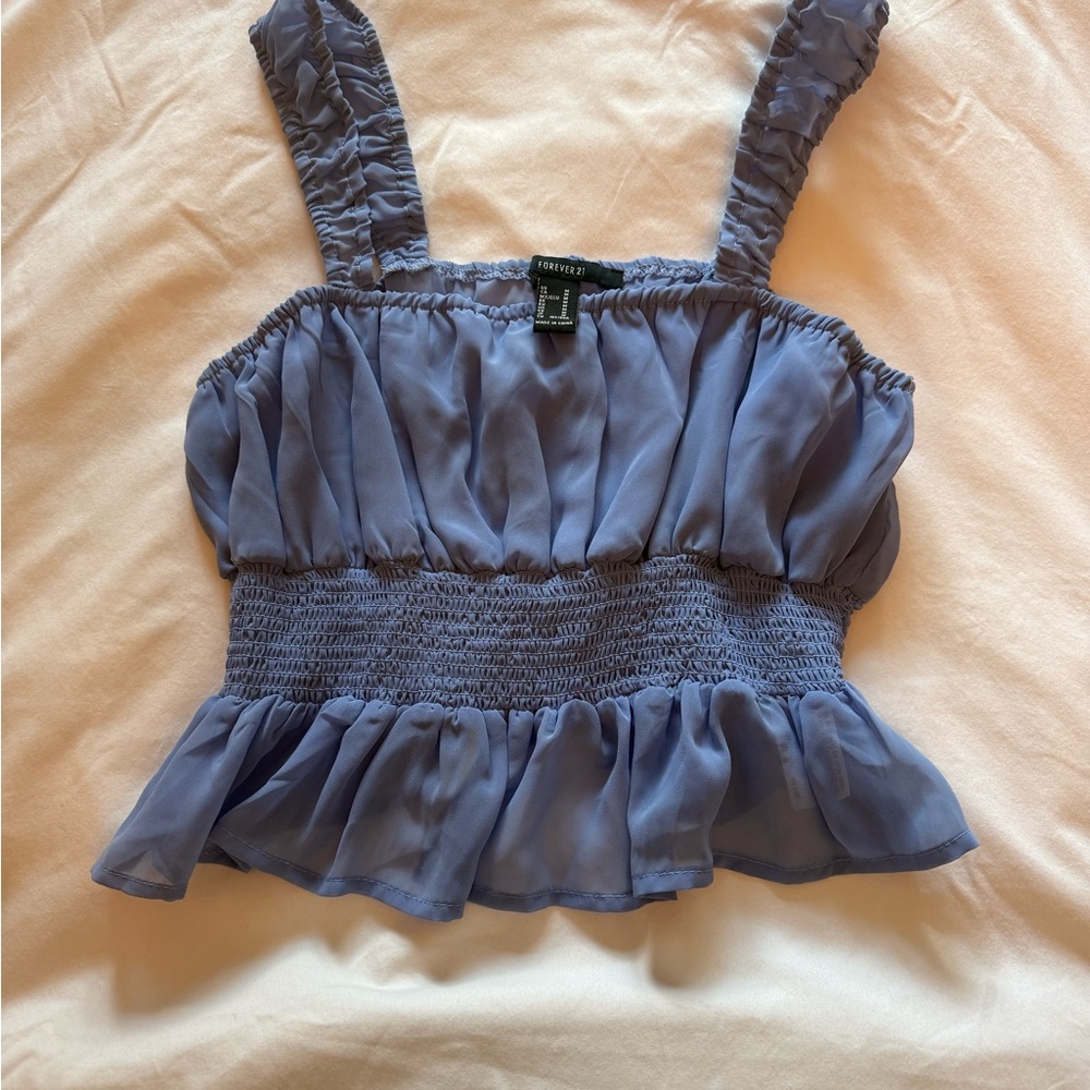 Forever 21 Blue Smocked Ruffled Tank Top